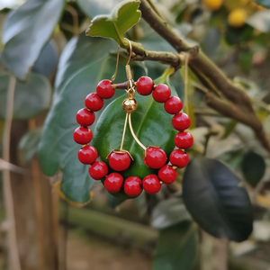 Fashion <b>Drop</b> <b>Earrings</b> 316L Stainless Steel PVD Gold Plating Sustainable Resistant <b>Red</b> Bead Design - Product Image 3