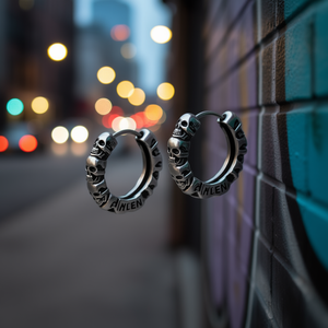 Orecchini a Cerchio Scheletro E3014 Placcati Oro Stile Punk Unisex Gioielli alla Moda in Lega - Product Image 2