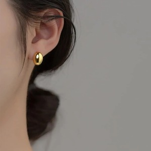 1 Paire de Boucles d'Oreilles Demi-Ovales Délicates en Acier Inoxydable pour Femmes et Filles, Plaqué Or et Argent, Clous d'Oreilles pour Fêtes et Usage Quotidien - Product Image 6