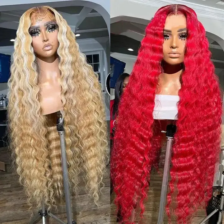 Honey Blonde Highlight Wig Vendor Virgin Raw Indian Hair Deep Wave 13x4 13x6 HD Human Hair Swiss Lace Front Wigs for Black Women