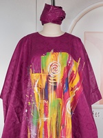 Nouvelle Arrivée H&D S11211 Robes Africaines Bazin pour Femmes, Robe Longue Violette d'Été avec Foulard, Impression Numérique