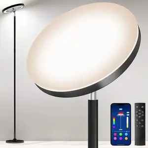 リモートスマートアプリ付き両面照明LEDフロアランプ超高輝度背の高いスタンディングスカイライトアングルマルチカラー調光可能モダン