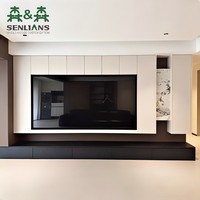 Meuble TV mural de luxe silencieux avec finition mate et affichage texture pierre pour villa