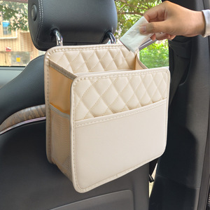 Car <b>Seat</b> Back <b>Storage</b> Bag Leather Multi Functional Organizer For Car Interior With Mesh Pocket And Quilted Design - Product Image 2