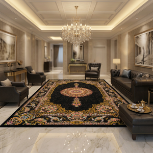 Alfombra de Diseño Hecha a Mano con Seda Pura, Alfombra Moderna de Primera Calidad con Nudos Hechos a Mano, Lavable y Antideslizante para Sala de Estar, Dormitorio, Hotel - Product Image 1