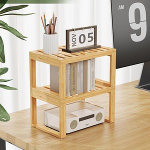 Estante de almacenamiento de madera de 2 niveles, organizador de escritorio para suministros de oficina y libros - Product Image 1