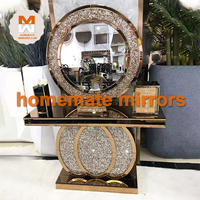Table console en verre miroir LED RGB tendance avec miroir mural effet diamant écrasé pour salon