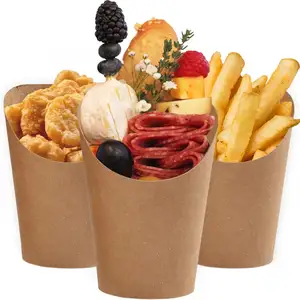 Support Custom Printed Logo Waffle Paper Cups Chip French Fries Holder Disposable Snack Paper Cup