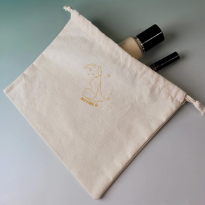 Sac à cordon personnalisé avec logo imprimé, blanc, petit, style vintage, en coton lavable, pochette cadeau, emballage, rangement - Product Image 3