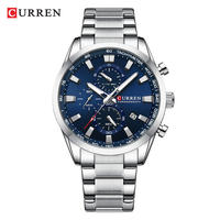 Montre pour homme CURREN 8445, quartz, acier inoxydable, bracelet multifonction, chronographe à trois aiguilles, jour, étanche, lumineuse