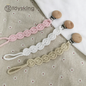 Clip para Chupete de Recién Nacido, Cadena de <span class=keywords><strong>Madera</strong></span> Suave con Juguete de Ganchillo de Conejo, Mordedor y Soporte para Chupete de Bebé - Product Image 3