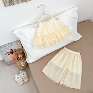 Traje para niños Verano Nuevas niñas Sin mangas Top Pantalones de pierna <span class=keywords><strong>ancha</strong></span> Conjunto Moda <span class=keywords><strong>Ropa</strong></span> para niños - Product Image 5