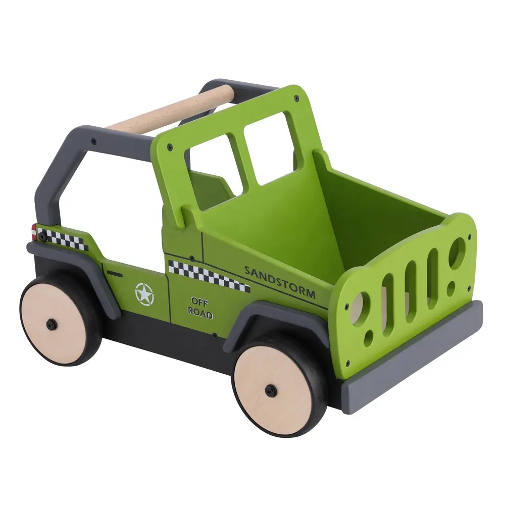 Andador de aprendizaje de madera para bebé, niño pequeño juguete para, Jeep, juguete de madera