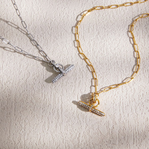 T-Shaped Rhinestone Necklace Zinc Alloy <b>Chain</b> Clavicle Pendant Women's Jewelry Gift Fashion Geometric Design - Product Image 4