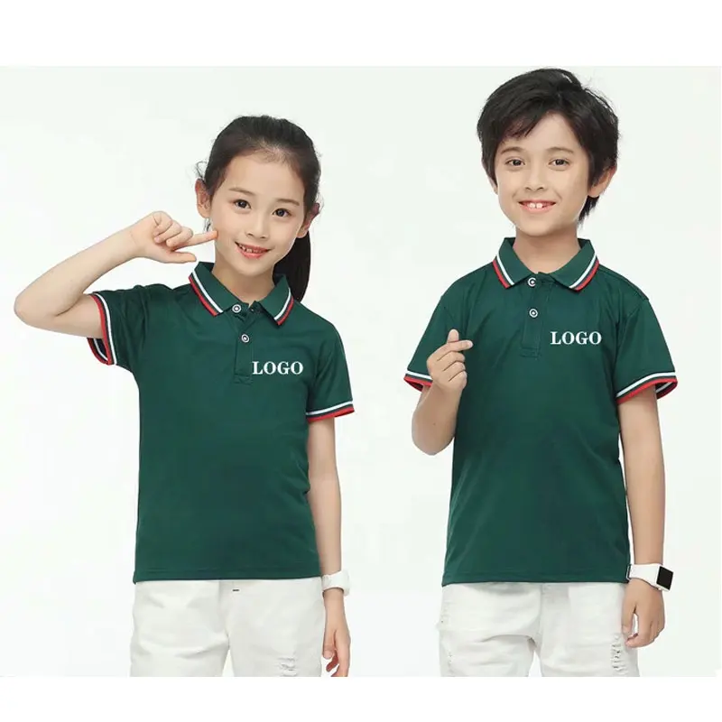 Kaos Polo Lengan Pendek untuk Anak-anak, Kemeja Seragam Pelajar Lengan Pendek Benang Kerah Celup Jala Pique untuk Golf