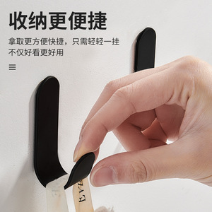 <b>Kitchen</b> Wall Mounted <b>Hooks</b> Self Adhesive Heavy Duty Minimalist Design For Organizing Pots Pans Ladles Spatulas Black White Gray - Product Image 3