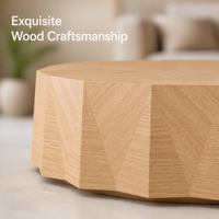 Table basse minimaliste en bois avec base multi-facettes, texture de placage de bois complexe, meuble d'appoint pour salon