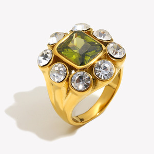 Vintage Multi‑Stone <b>Cocktail</b> <b>Ring</b> Pvd 18K <b>Gold</b> Plated Hypoallergenic Stainless Steel Luxury Statement Decorative Finger <b>Ring</b> - Product Image 1