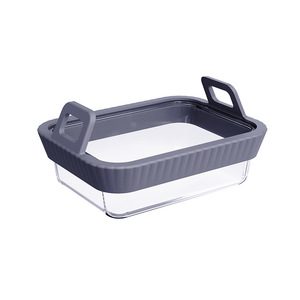 Glass <b>Baking</b> Tray Set For Air Fryers With Detachable Silicone Handle Heat Resistant Rectangle Universal <b>Accessory</b> - Product Image 5