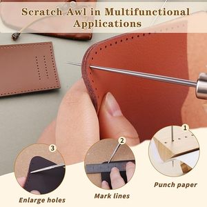 Travail manuel poinçon à coudre Double gourde poinçon cuir outil de trou avec manche <span class=keywords><strong>en</strong></span> bois gratter - Product Image 6