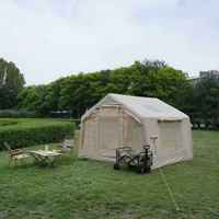 Tente de Glamping Gonflable Kaki 8 Personnes Étanche avec Double Porte et Double Fenêtre Panoramique, Cabine Familiale en PVC 420D Oxford, Vente en Gros