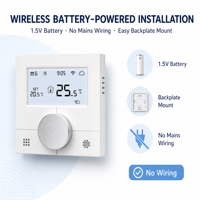 Termostato Inteligente WiFi con Pantalla LCD, Material PC+ABS Antiinflamable, Calefacción Hidrónica, Alimentado por Batería, para Control de Calderas