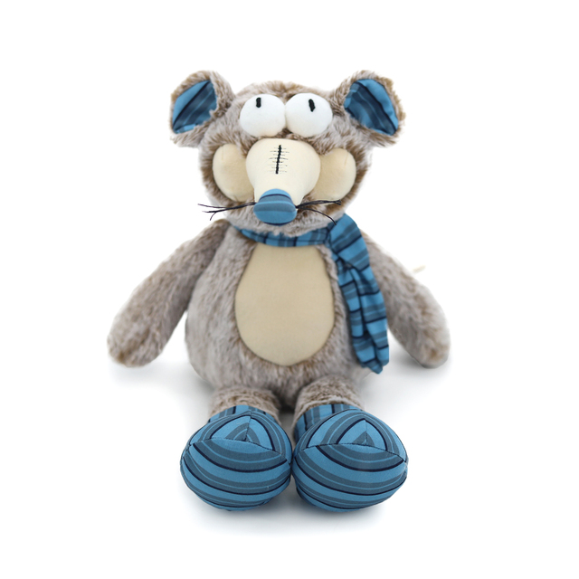 Cute Long Nose Mouse Plush Toy Stuffed Animal Comforter Blue Striped Scarf Soft Polyester Birthday Gift Home Decor