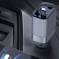   Chargeur de voiture avec câble rétractable, charge rapide pour téléphone portable, chargeur de voiture quatre en un avec lumière ambiante