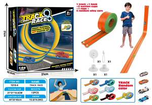 Pista di auto da corsa flessibile per bambini giocattolo con ventose compatibili con il Diecast 1:64 auto arrotola pista portatile - Product Image 2