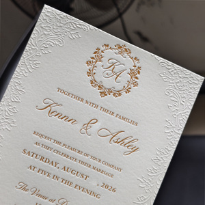 <span class=keywords><strong>Carte</strong></span> d'<span class=keywords><strong>invitation</strong></span> de <span class=keywords><strong>mariage</strong></span> personnalisée en relief avec dorure à chaud et lettrage en relief, vente en gros - Product Image 1