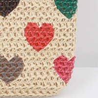 Pochette de soirée élégante en paille de papier, motif cœur, rouge, vert, noir, avec fermeture éclair, capacité 1-1,9L
