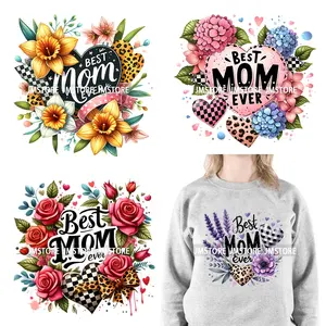Best Mom Ever Floral Heart Iron On Logos Mother's Day Leopard Mama DTF Printing Transfer Stickers For Clothing