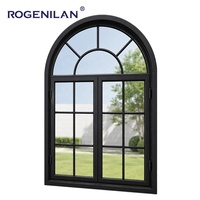 Ventana Panorámica Arqueada de Vidrio Fijo con Rejilla de Aluminio Impermeable Francesa Rogenilan, Doble Acristalamiento Low-E