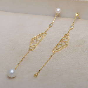 S925 <b>Silver</b> Tassel <b>Earrings</b> with 9-11 Pearl Handmade JG5181 Fashion <b>Dangle</b> Jewelry with Empty Tray for DIY Accessories - Product Image 1