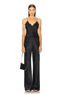 Women's French Retro Eyelash Lace Trim <b>Silk</b> Camisole Black Sexy V-neck Waist-fitted Slimming <b>Sleeveless</b> Pullover <b>Top</b> - Product Image 2