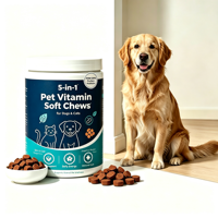 Compléments multivitaminés 5-en-1 personnalisés sous forme de friandises à mâcher pour chiens, soutien de la peau et du pelage, 60 comprimés, marque privée OEM