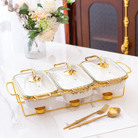 Assiettes chauffantes en céramique pour la fête de mariage lot de 3 plats profonds en céramique avec couvercle en verre