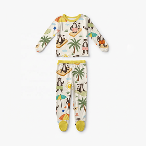 Conjuntos de Ropa Transpirable de 2 Piezas para Bebés de 0 a 3 Meses, Unisex, Casuales, de Algodón Orgánico y Elastano, Manga Larga, Estampado Animal, con Logotipo Personalizado - Product Image 1