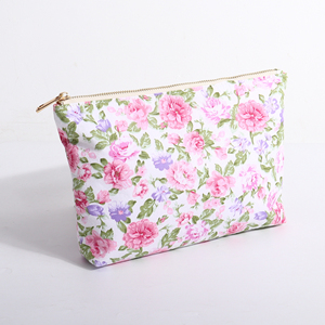 Women's Custom Multi-Color Printing Eco-Friendly Portable Cosmetic Bags Gingham Inner Cotton Floral for <b>Storage</b> Pouches - Product Image 3