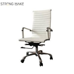 <span class=keywords><strong>Classic</strong></span> Design white high back leather PU black ribbed polish aluminum leg office chair with wheel - Product Image 1
