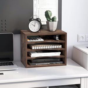 Organizador de Archivos <span class=keywords><strong>Rectangular</strong></span> de <span class=keywords><strong>Madera</strong></span> Vintage con 3 Estantes Ajustables para Escritorio, Clasificador de Documentos/Cartas/Correo para Escuela, Hogar y Oficina - Product Image 4