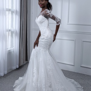 AL1411 Abito da sposa a sirena di lusso a coda piccola 2025 nuove vendite calde personalizzabili decorazioni con volant di cristallo per matrimoni africani - Product Image 2