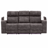 Moderno Conjunto de Sofá Reclinable Eléctrico 3+2+1 con Luces LED RGB, Consola Central, Portavasos Ocultos, Tapicería de Tela y Estructura de Madera