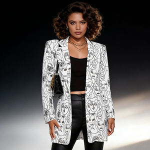 Oferta especial en Temu: Blazer para mujer con estampado artístico, cuello de solapa moderno, corte largo, ideal para el día a día, salidas y ocasiones elegantes. - Product Image 6