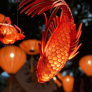 Lustre en forme de poisson de style chinois, en acier inoxydable, étanche, décoration extérieure, éclairage ambiant LED, hôtel, restaurant - Product Image 3