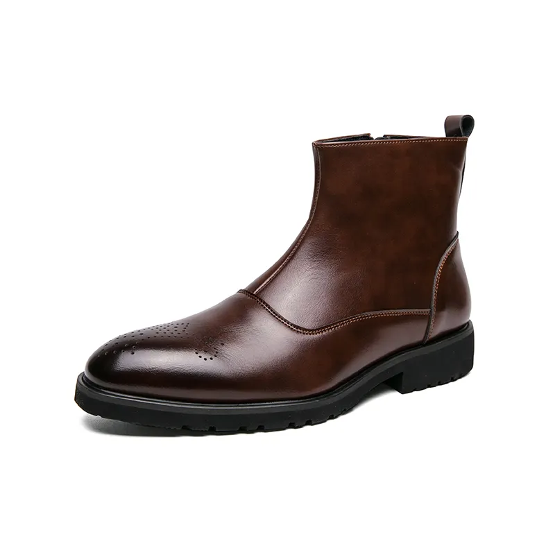 Leather boots men's business casual shoes leather high-top leather shoes plus velvet England Chelsea men's boots winter men's co