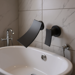 Grifo de cascada para baño montado en la pared, negro mate, válvula de cerámica, latón, diseño minimalista para ducha - Product Image 2