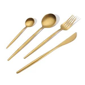 Bắc Âu Thương Mại Thép Không Gỉ Bồ Đào Nha Dao Kéo Flatware Matte Vàng Màu Bạc Ware Spoon Fork Set Dinner Knife