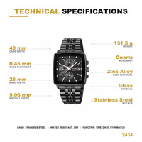 Montres pour hommes Skmei 2434, marque haut de gamme, cadran carré en acier inoxydable, calendrier, étanches, mode business et loisirs, quartz.