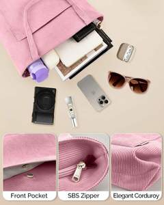 Cute Corduroy Tote Bag Shoulder <b>Handbags</b> for Women Travel Shopping - Product Image 2